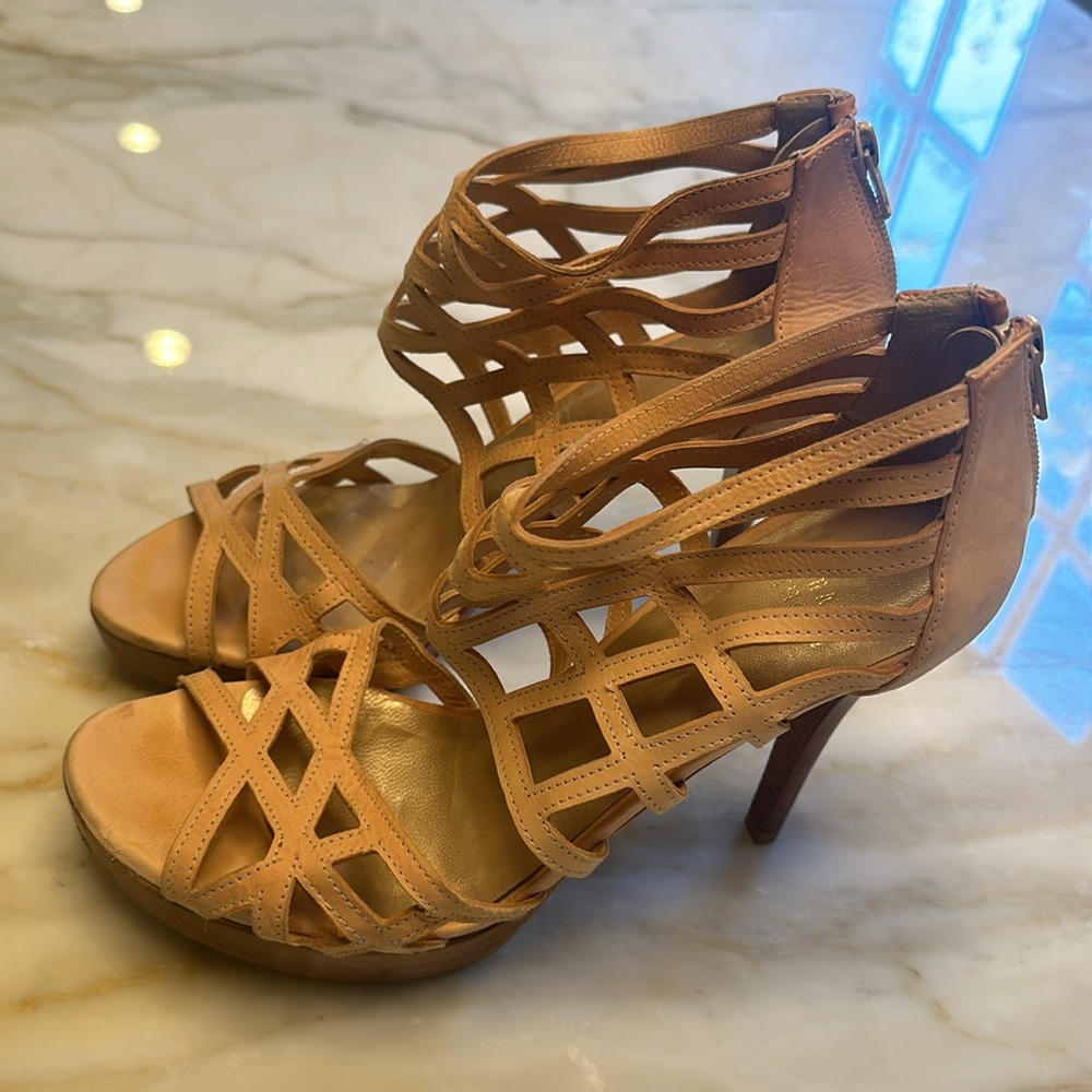 Stuart Weitzman Leather Cage Heels - Picture 2 of 12
